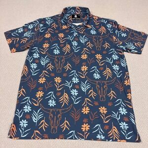 Raised by Coyotes Polo Shirt Mens L Blue Geometric Floral Western Golf Stretch